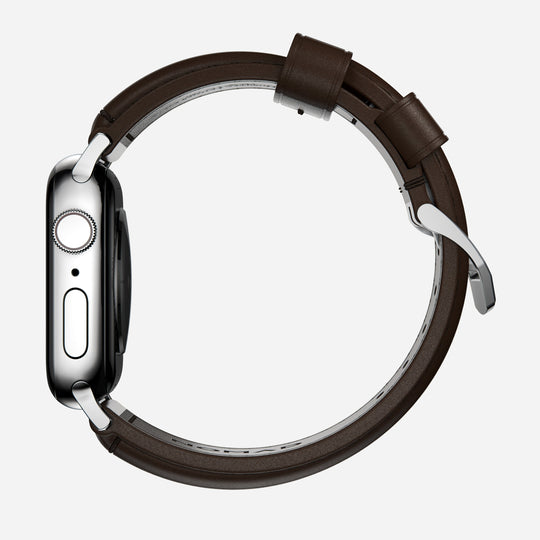 Nomad Traditional Leather Strap for Apple Watch, Rustic Brown & Silver Hardware