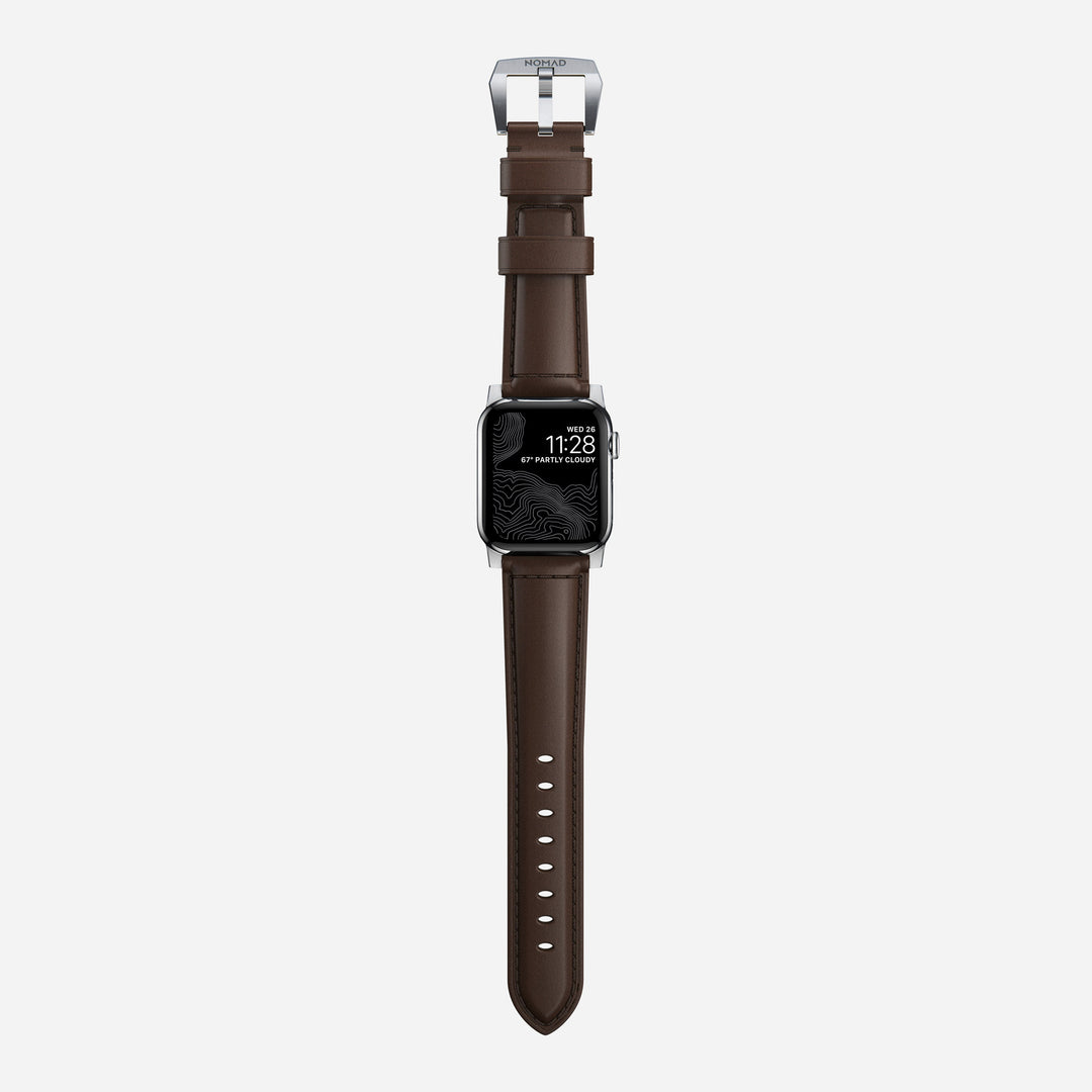 Nomad Traditional Leather Strap for Apple Watch, Rustic Brown & Silver Hardware
