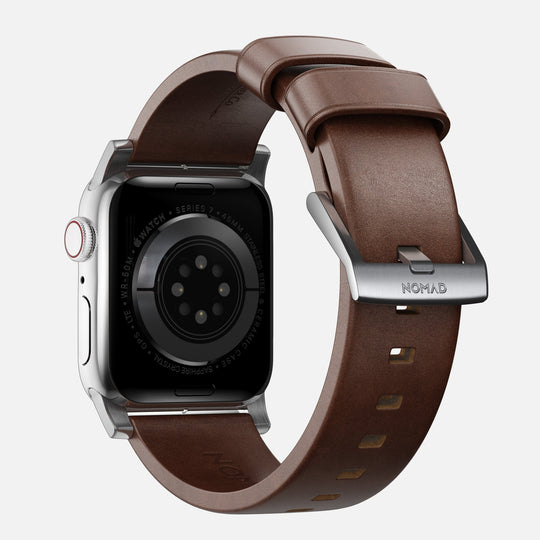 Nomad Modern Leather Strap for Apple Watch, Rustic Brown & Silver Hardware