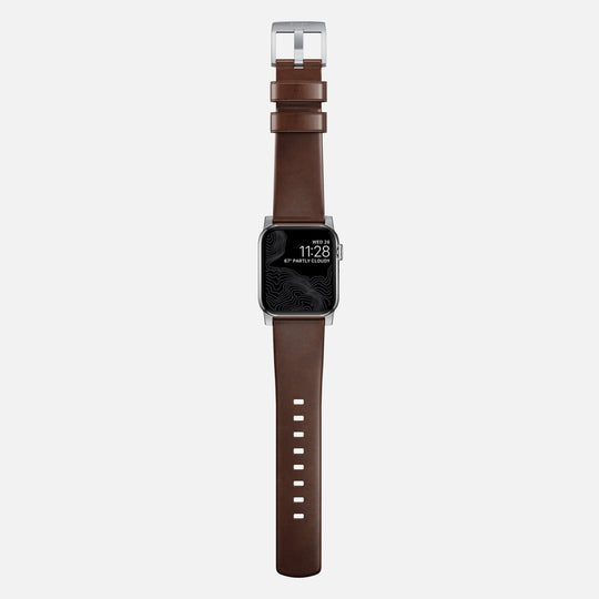 Nomad Modern Leather Strap for Apple Watch, Rustic Brown & Silver Hardware