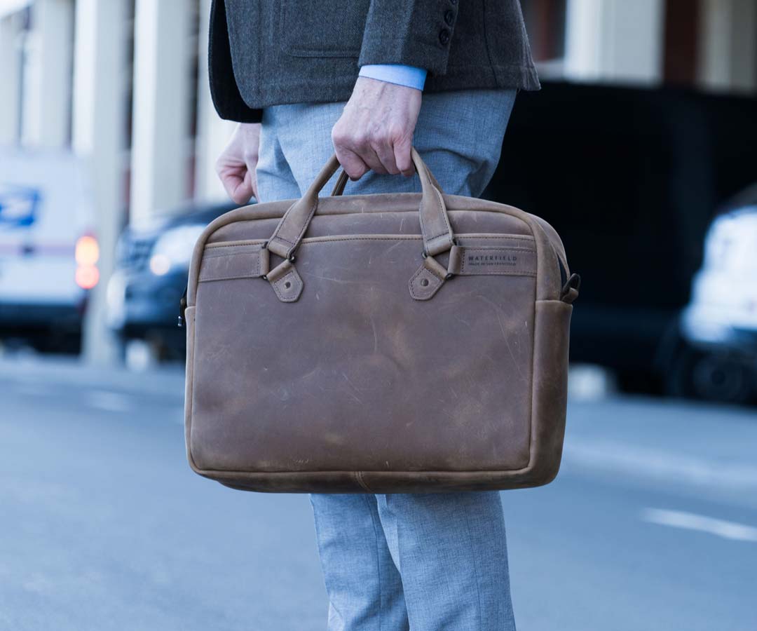 Executive Leather Laptop Briefcase - Large, Grizzly Leather