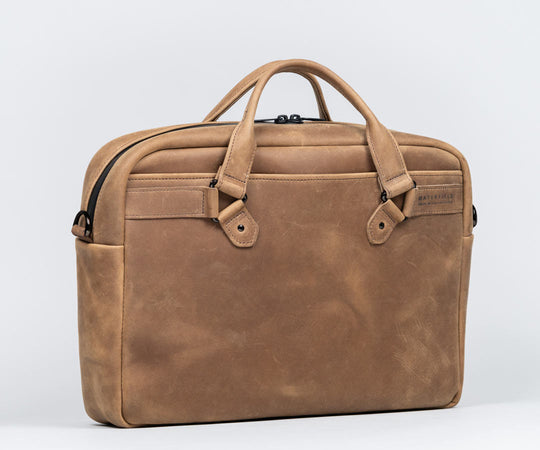 Executive Leather Laptop Briefcase - Large, Grizzly Leather