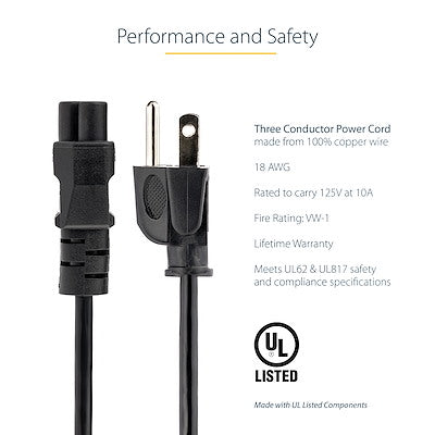 Laptop Power Cord C5 Clover Leaf, 6ft