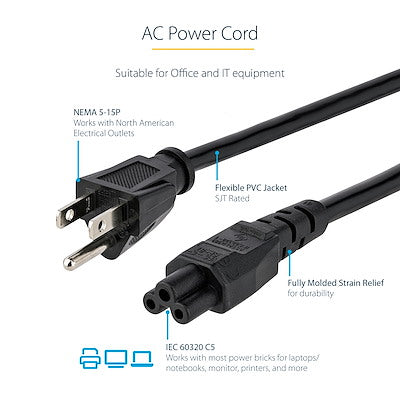 Laptop Power Cord C5 Clover Leaf, 6ft