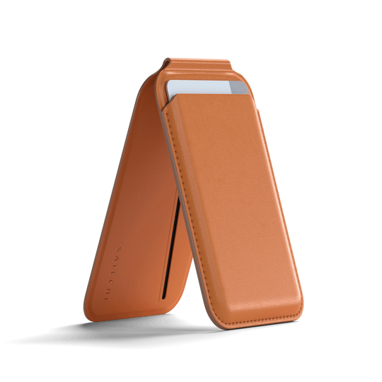 Vegan-Leather Magnetic Wallet Stand, Orange